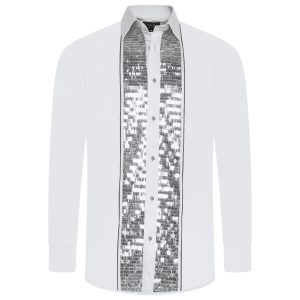 Men's Formal Shirt White Men Designer Great Quality Slim Fit Sequin Party Wedding Night Ceremony