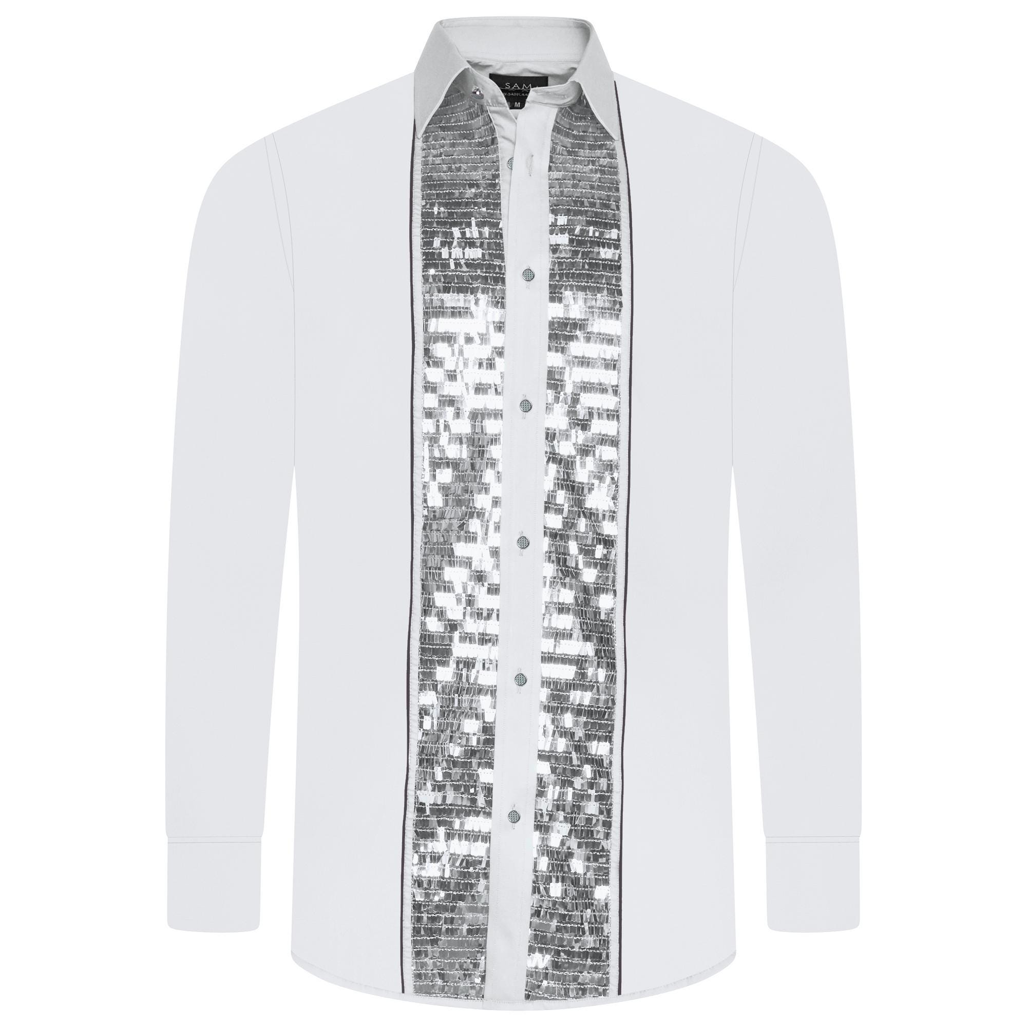 Men's Formal Shirt White Men Designer Great Quality Slim Fit Sequin Party Wedding Night Ceremony