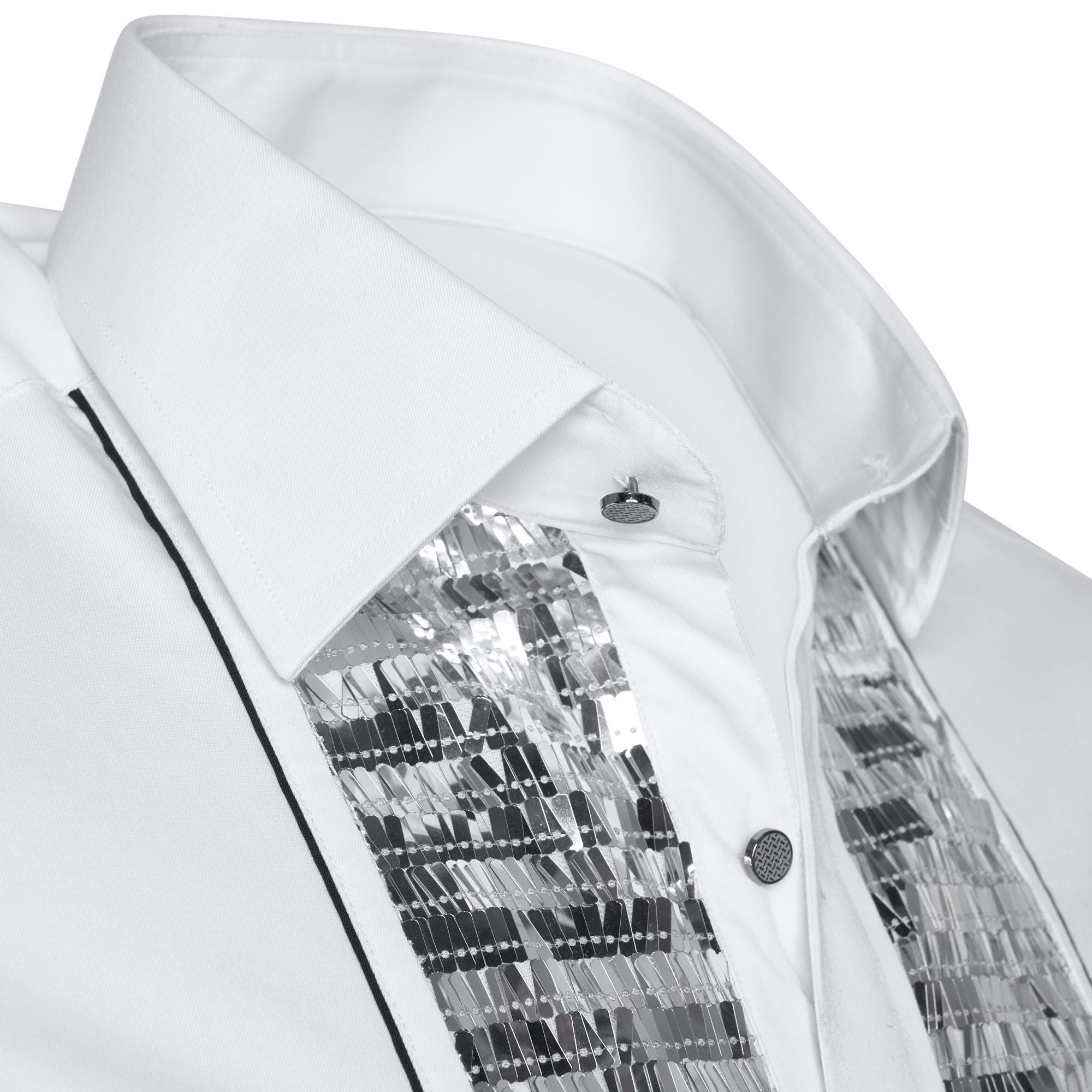 Men's Formal Shirt Men Designer Great Quality Regular Fit Sequin Party Wedding Night Ceremony White