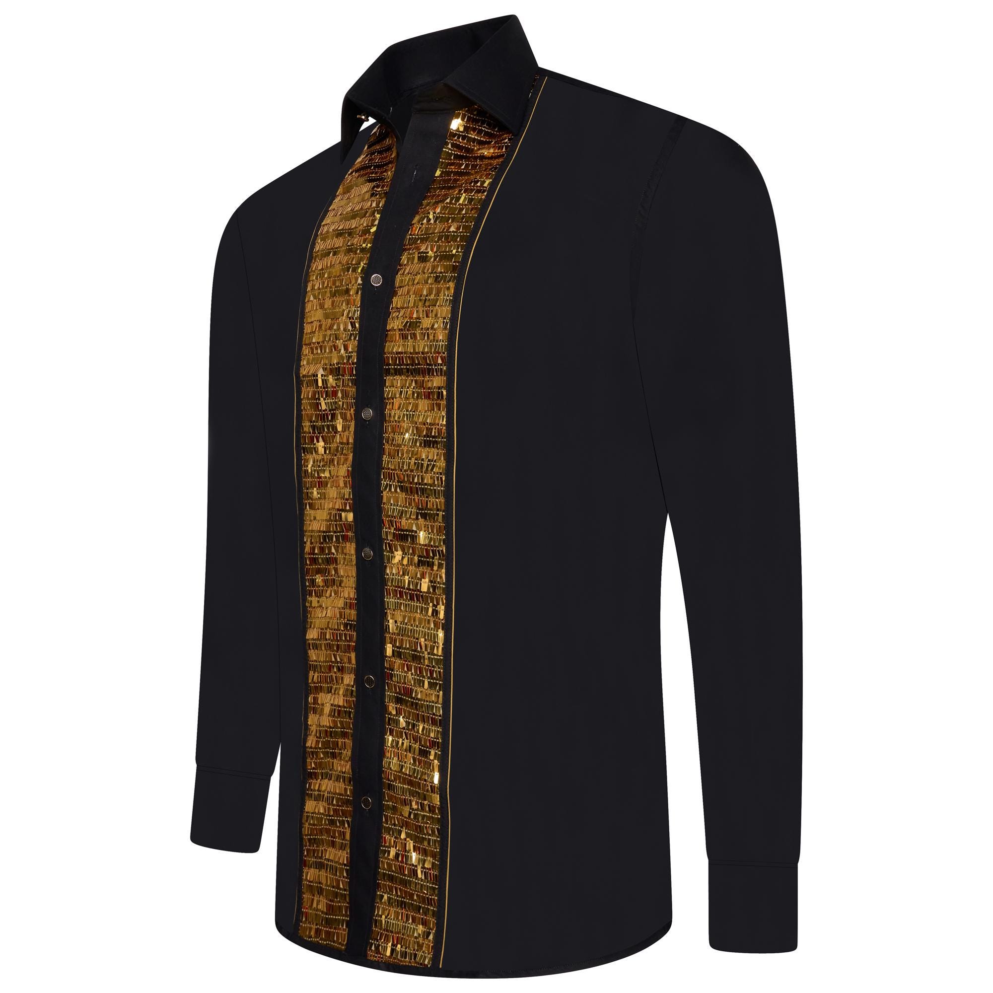 Men's Formal Shirt Men Designer Great Quality Regular Fit Sequin Party Wedding Night Ceremony Black