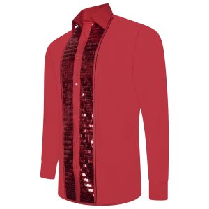Men's Formal Shirt Men Designer Great Quality Regular Fit Sequin Party Wedding Night Ceremony Red