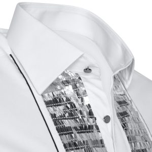 Men's Formal Shirt White Men Designer Great Quality Slim Fit Sequin Party Wedding Night Ceremony
