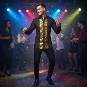 Men's Formal Shirt Men Designer Great Quality Regular Fit Sequin Party Wedding Night Ceremony Black