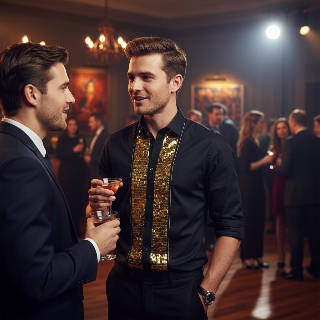 Men's Formal Shirt Men Designer Great Quality Regular Fit Sequin Party Wedding Night Ceremony Black