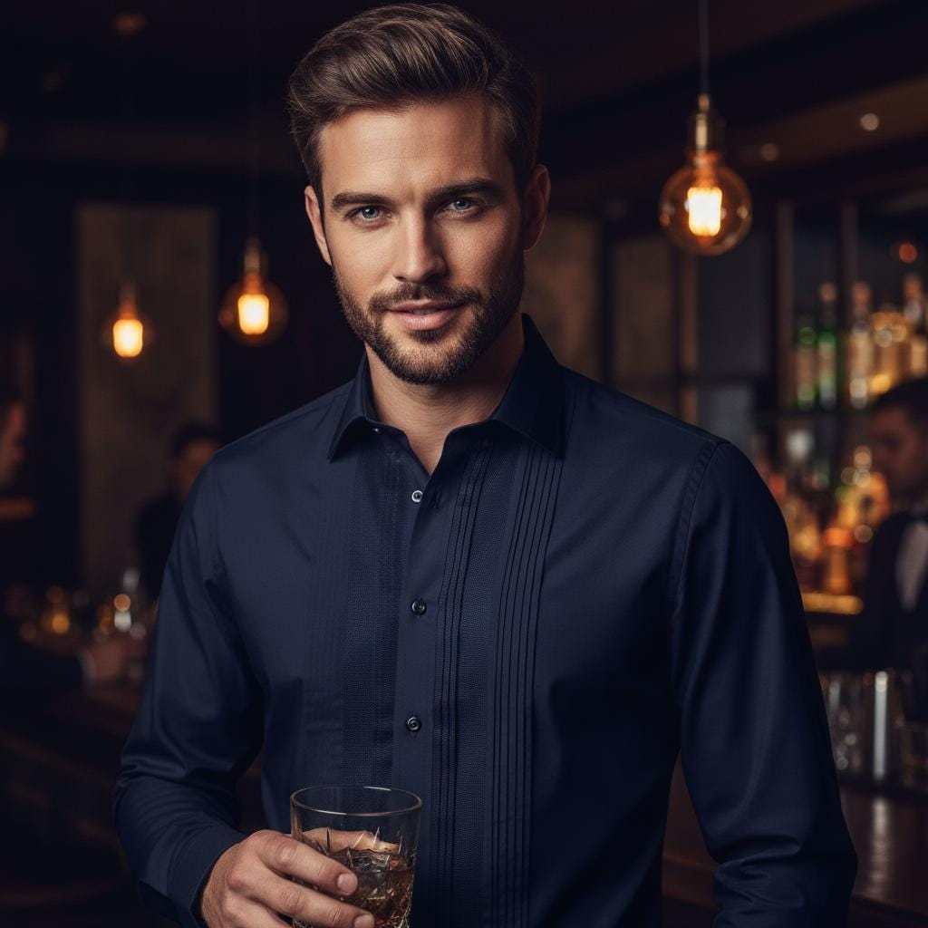 Men Navy Formal Shirt Men Designer Great Quality Regular Fit Party Wedding Night Ceremony