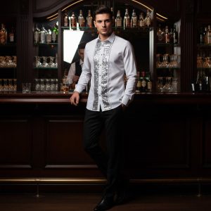 Men's Formal Shirt Men Designer Great Quality Regular Fit Sequin Party Wedding Night Ceremony White