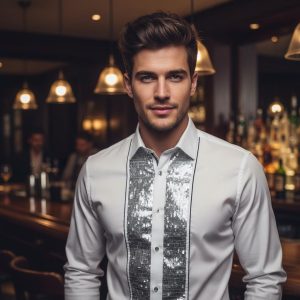 Men's Formal Shirt White Men Designer Great Quality Slim Fit Sequin Party Wedding Night Ceremony