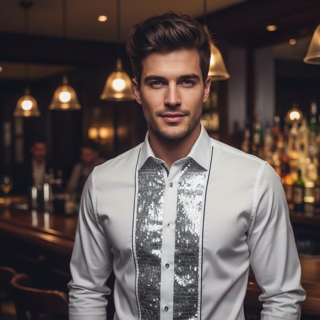 Men's Formal Shirt White Men Designer Great Quality Slim Fit Sequin Party Wedding Night Ceremony