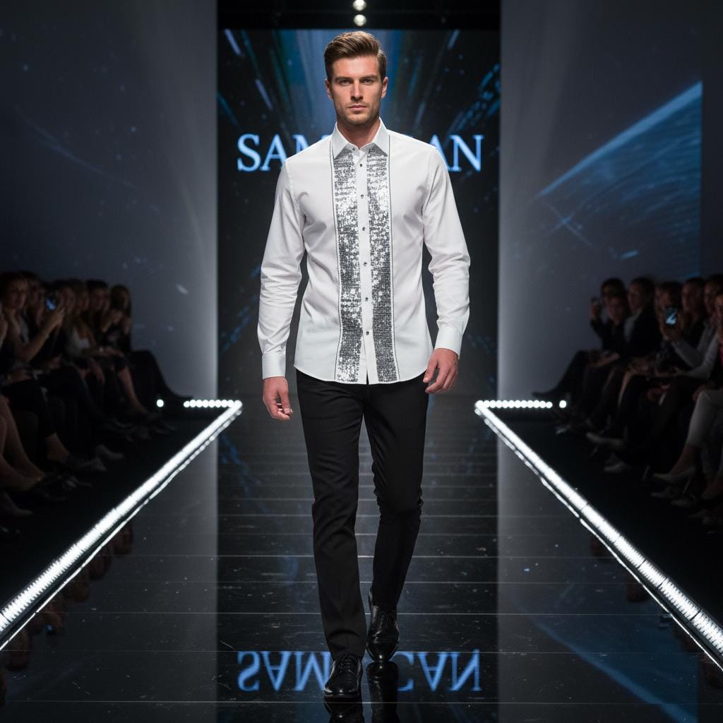 Men's Formal Shirt White Men Designer Great Quality Slim Fit Sequin Party Wedding Night Ceremony