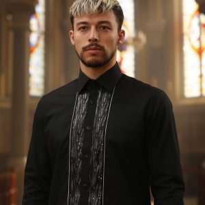 Men's Formal Shirt Black Men Designer Great Quality Slim Fit Sequin Party Wedding Night Ceremony