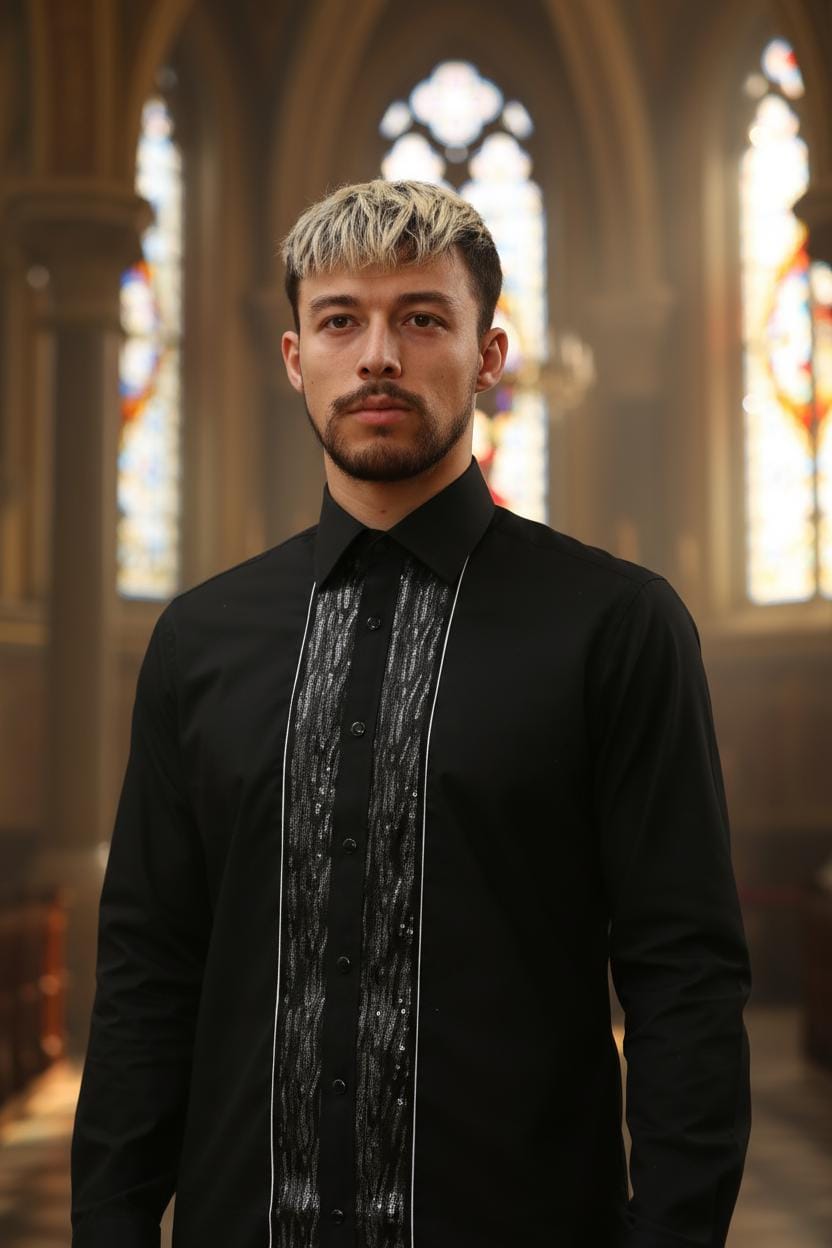 Men's Formal Shirt Black Men Designer Great Quality Slim Fit Sequin Party Wedding Night Ceremony