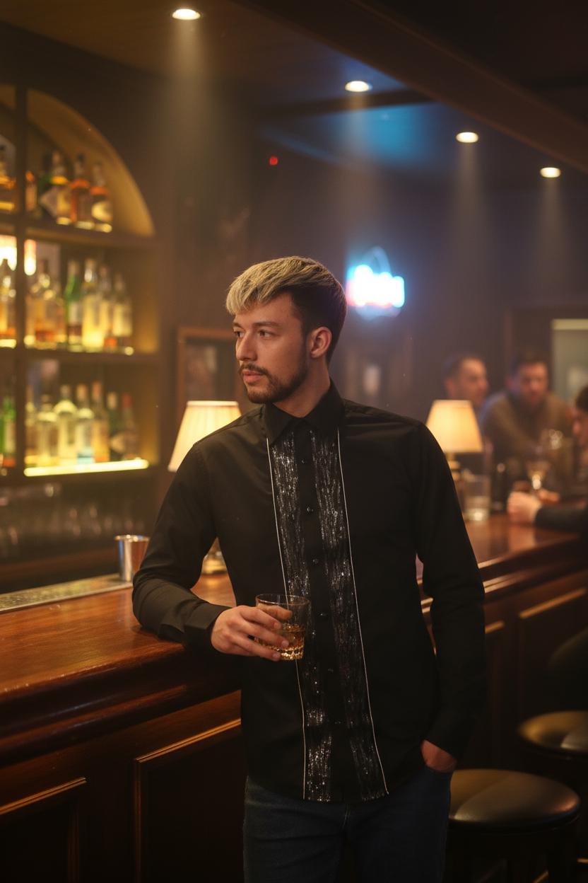 Men's Formal Shirt Men Designer Great Quality Regular Fit Sequin Party Black Wedding Night Ceremony
