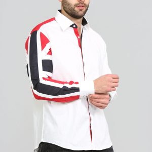 Men's Union Jack Formal Shirt Men Italian Shirt Designer Great Quality Slim Fit White 10147