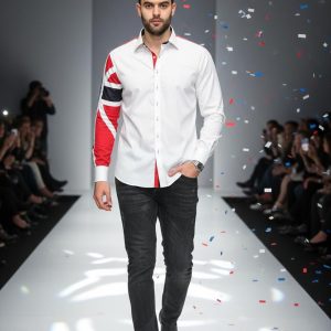 Men's Union Jack Formal Shirt Men Italian Shirt Designer Great Quality Slim Fit White 10147