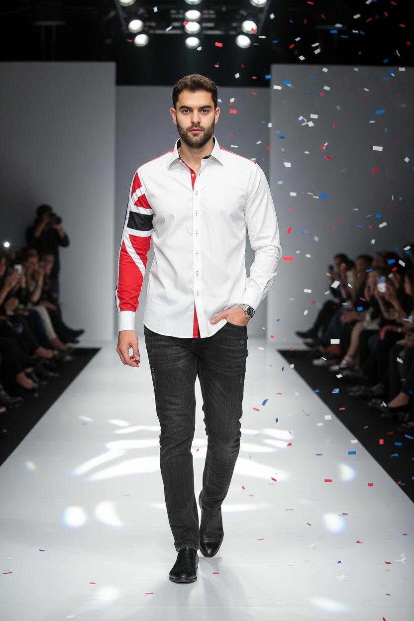 Men's Union Jack Formal Shirt Men Italian Shirt Designer Great Quality Slim Fit White 10147