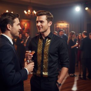 Men's Formal Shirt Black Men Designer Great Quality Slim Fit Sequin Party Wedding Night Ceremony
