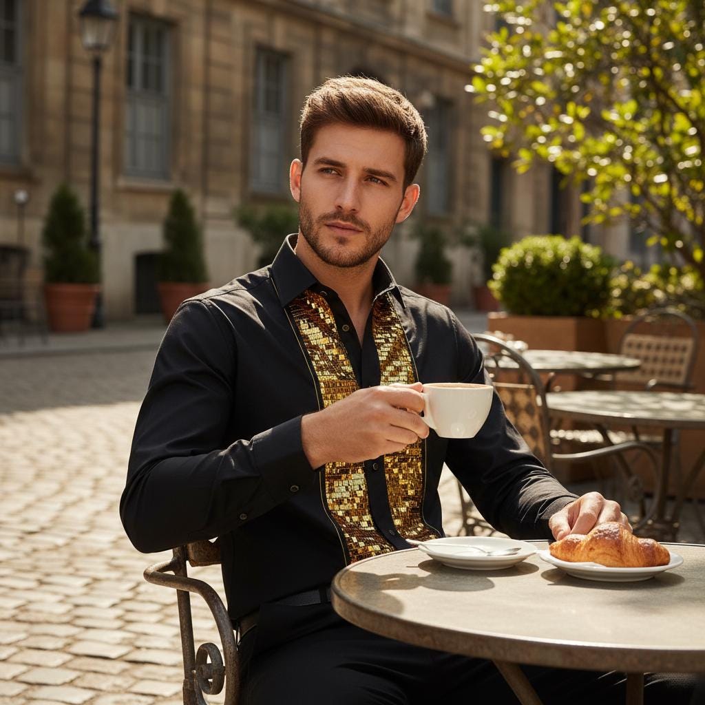 Men's Formal Shirt Men Designer Great Quality Regular Fit Sequin Party Wedding Night Ceremony Black