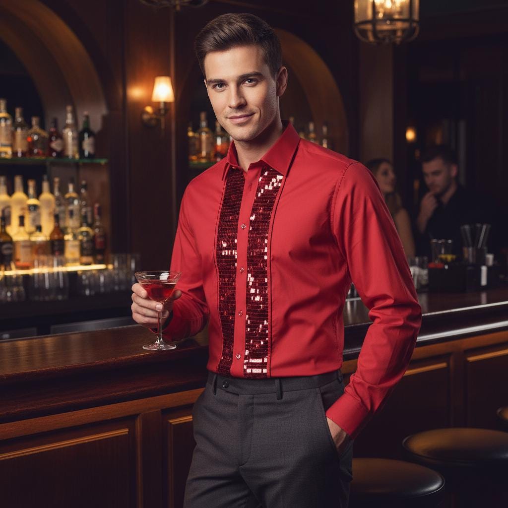 Men's Formal Shirt Red Men Designer Great Quality Slim Fit Sequin Party Wedding Night Ceremony