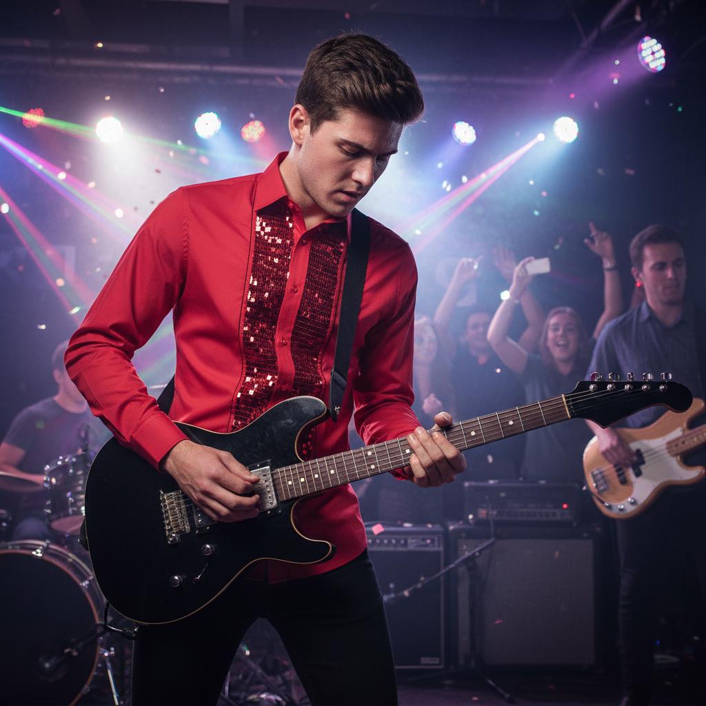 Men's Formal Shirt Men Designer Great Quality Regular Fit Sequin Party Wedding Night Ceremony Red