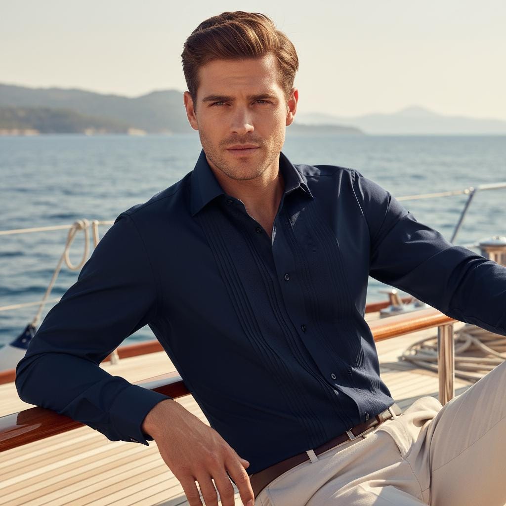Men Navy Formal Shirt Men Designer Great Quality Regular Fit Party Wedding Night Ceremony