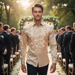 Men's Formal Shirt Men Designer Great Quality Slim Fit Party Wedding Night Ceremony Mocha
