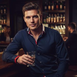 Men's Triple Collar Formal Shirt Men Italian Shirt Designer Great Quality Slim Fit Navy 10160