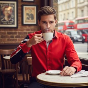 Men's Union Jack Formal Shirt Men Italian Shirt Designer Great Quality Regular Fit Red 10040