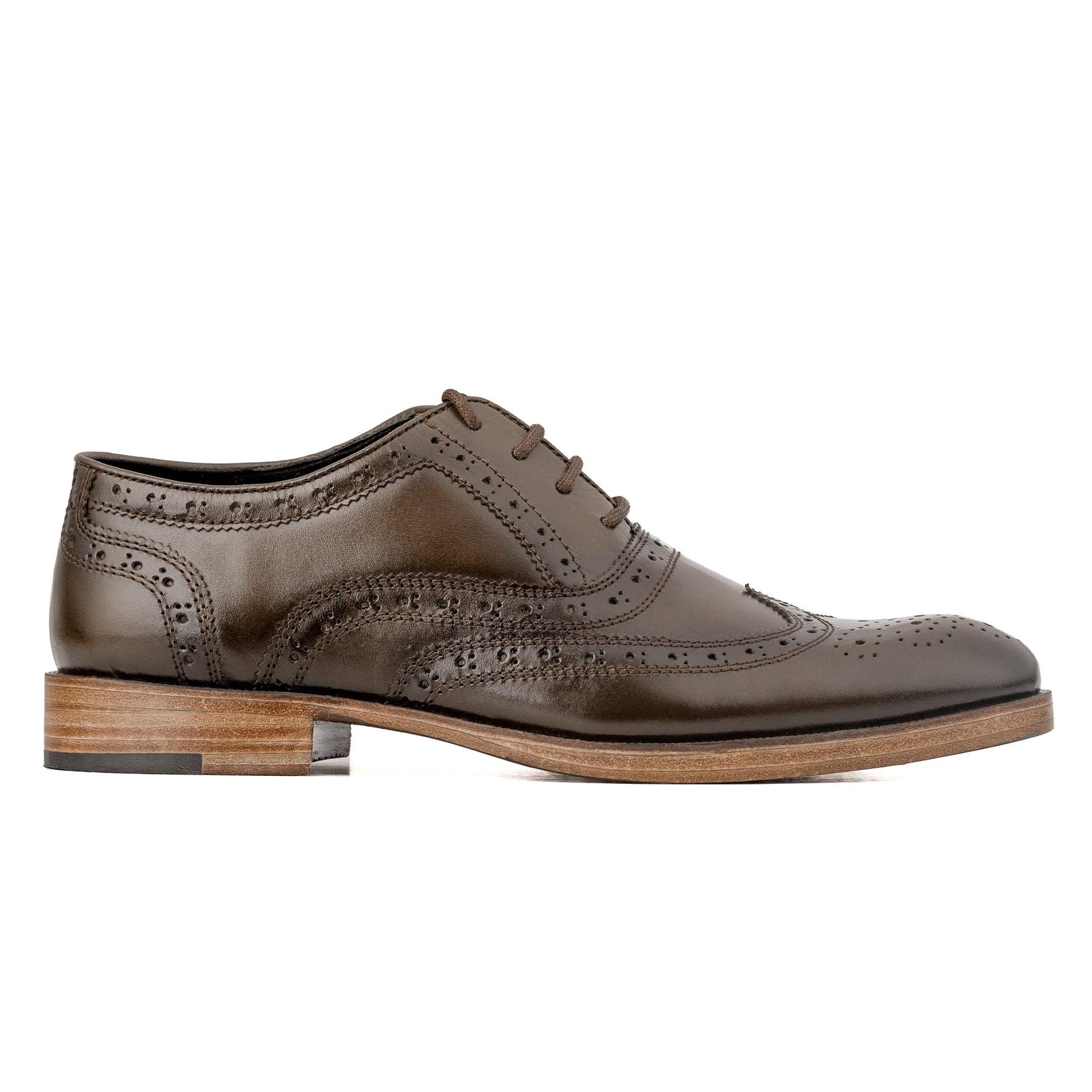 Men's Brown Leather Wingtip Brogue Dress Shoes Formal